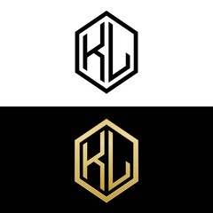 initial letters logo kl black and gold monogram hexagon shape vector