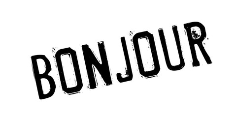 Bonjour rubber stamp. Grunge design with dust scratches. Effects can be easily removed for a clean, crisp look. Color is easily changed. © lkeskinen