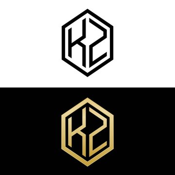 initial letters logo kz black and gold monogram hexagon shape vector
