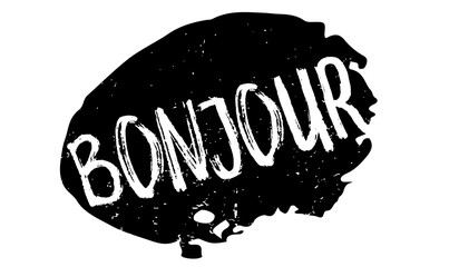 Bonjour rubber stamp. Grunge design with dust scratches. Effects can be easily removed for a clean, crisp look. Color is easily changed. © lkeskinen