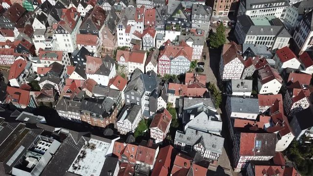 Aerial view over the old town of Marburg. Hesse, Germany