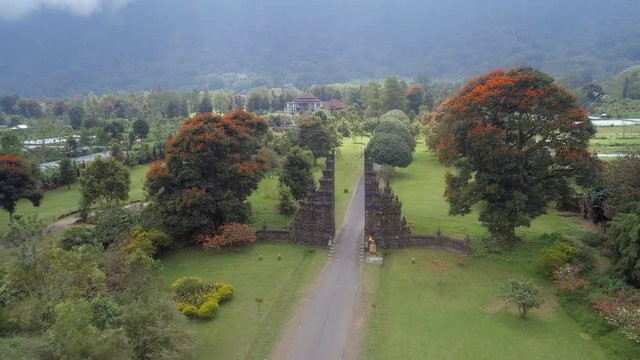 Aerial View of a Typical Candi Bentar Split Gate at the Entrance to a Balinese Temple