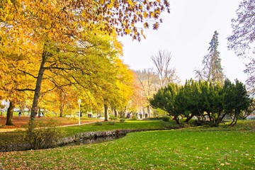 Autumn in central spa park - Marianske Lazne (Marienbad) - great famous Bohemian spa town in the west part of the Czech Republic (region Karlovy Vary)