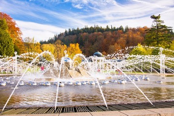 Singing fountain and autumn - Marianske Lazne (Marienbad) - great famous Bohemian spa town in the...