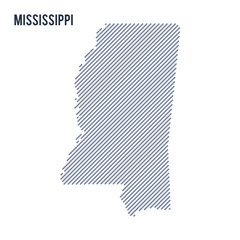 Vector abstract hatched map of State of Mississippi with oblique lines isolated on a white background.