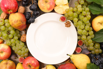 Naklejka na ściany i meble clean plate with fruits