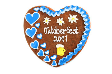 Oktoberfest Gingerbread heart 2017 on white isolated background