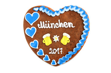 Oktoberfest Gingerbread heart 2017 on white isolated background