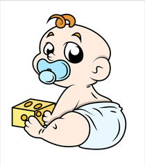 Cute Baby toddler Playing with Toy Vector Illustration