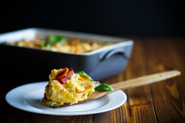 Cauliflower baked with beets, carrots, zucchini in egg