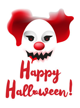 Scary clown mask. Happy Halloween poster or greating card