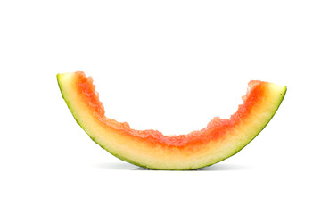 Fresh bitten watermelon slice isolated on white background