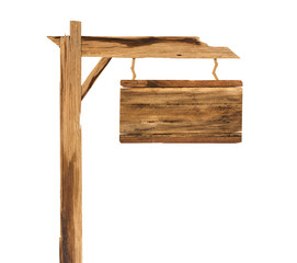 Wooden sign isolated on white background with clipping path.