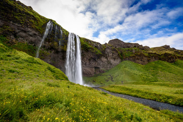 waterfall Seljalandsfoss in summer, Iceland