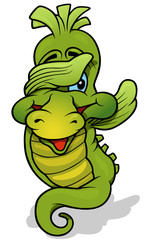 Green Sea Horse - Colored Cartoon Illustration, Vector