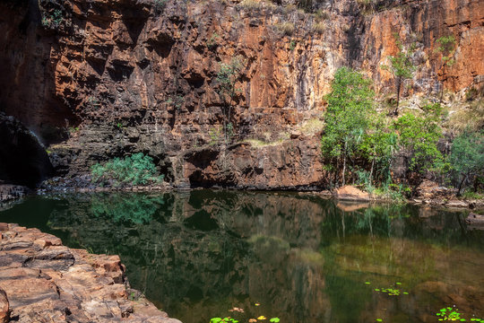 A remote the lily pond lagoon at Katherine Gorge, Northern Territory, Australia. Because it is not connected with the main water ways, it is safe from the crocodiles to swim in here.