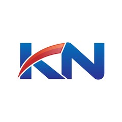 modern vector initial letters logo swoosh kn red blue