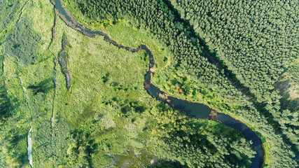 Aerial landscape with natural river