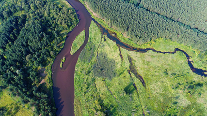 Aerial landscape with natural river