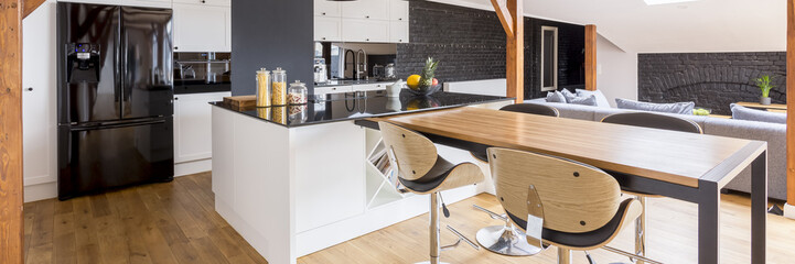 Open luxurious loft house interior