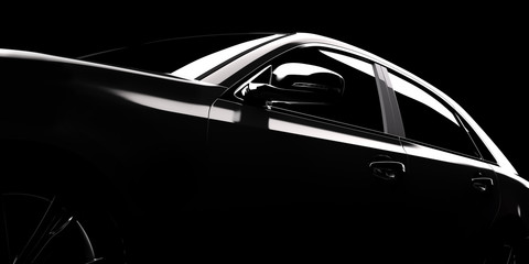 Modern car silhouette in spotlight - obrazy, fototapety, plakaty