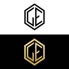 initial letters logo le black and gold monogram hexagon shape vector