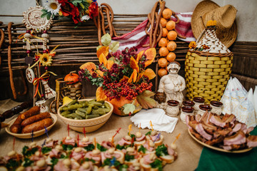 wedding reception  table with snacks