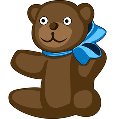 Brown teddy-bear with a big blue bow, isolated