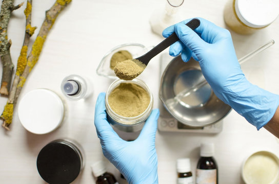 Moroccan soap preparation. Natural cosmetics recipe. Essential oils and herbal composition ingredients