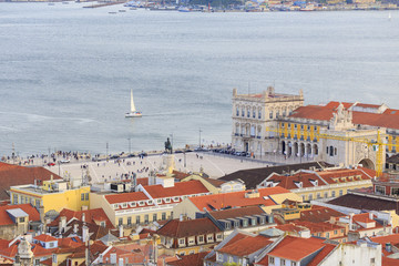 View to the commerce square in Lisbon with the Tagus river as background