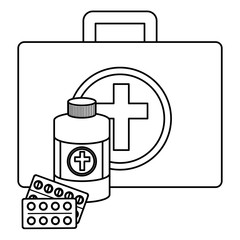 Obraz premium medical kit with medicine bottle vector illustration design