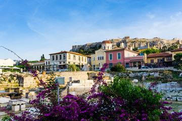 Street view of old buildings in Athens, Greece