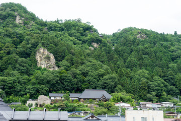 Fototapeta na wymiar 山寺駅から見る立石寺・山寺方面の景色