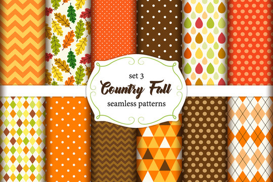 Set of 12 cute seamless Country Fall patterns with primitive ornaments © C Design Studio