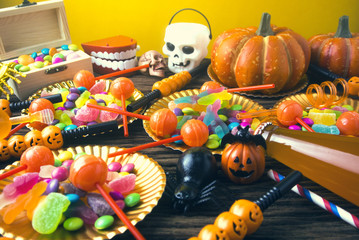 Fototapeta na wymiar colorful of candy dessert in halloween party