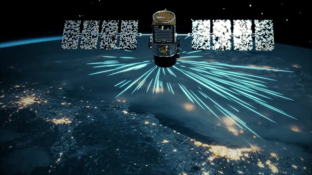 Satellite receiving signals from Earth. 4K UHD animation rendered at 16-bit color depth. Broadcast quality. 