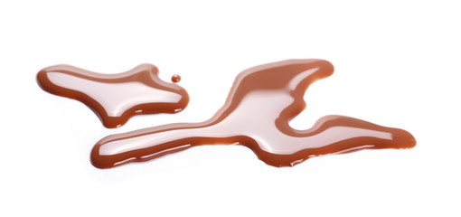 Spilled chocolate milk puddle isolated on white background