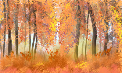 Illustration of Autumn Forest. Digital Art.