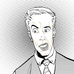 Portrait of surprised man. Surprised businessman. Surprised man. Pop art retro style illustration. People in retro style.
