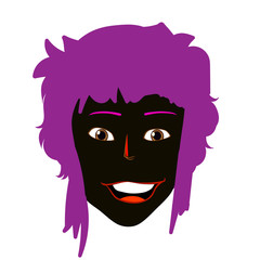 A woman with a dark face and pink hair