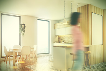 Modern white and wooden kitchen, poster toned