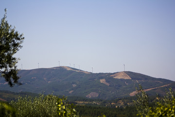 Fototapeta premium Mountains and Wind Turbines landscape