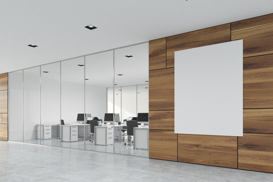 Wooden Office Lobby With A Poster