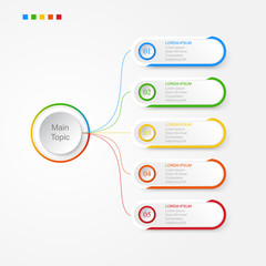 Infographics of 5 elements horizontal ,presentration timeline template step option