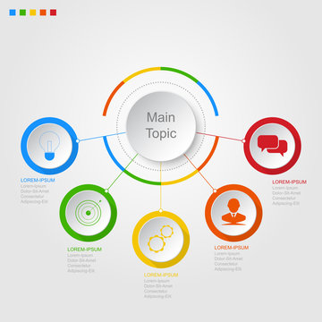 Infographics of 5 elements horizontal ,presentration timeline template step option