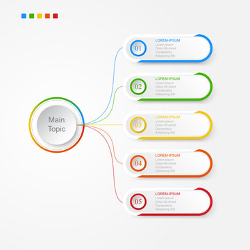 Infographics of 5 elements horizontal ,presentration timeline template step option