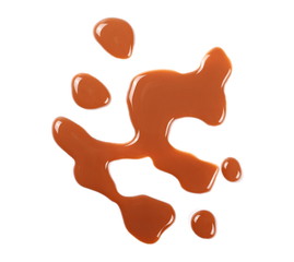 Spilled chocolate milk puddle isolated on white background, top view