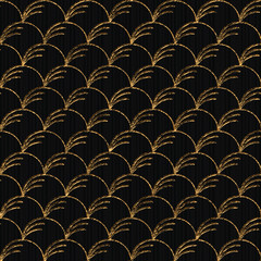 Seamless pattern based on japanese sashiko. Wind blown grass motif - Nowaki. Abstract geometric backdrop. Golden color. Simple texture for decoration, wallpaper or web-page background.