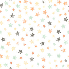 Fototapeta na wymiar Scratched star shapes. Seamless pattern. Plain abstract texture. Pale colored grunge background. For For wallpaper, web page or printing on fabric. White background.