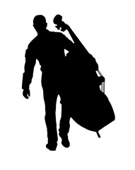 black silhouette vector of a musician holding the big cello © photo_stella